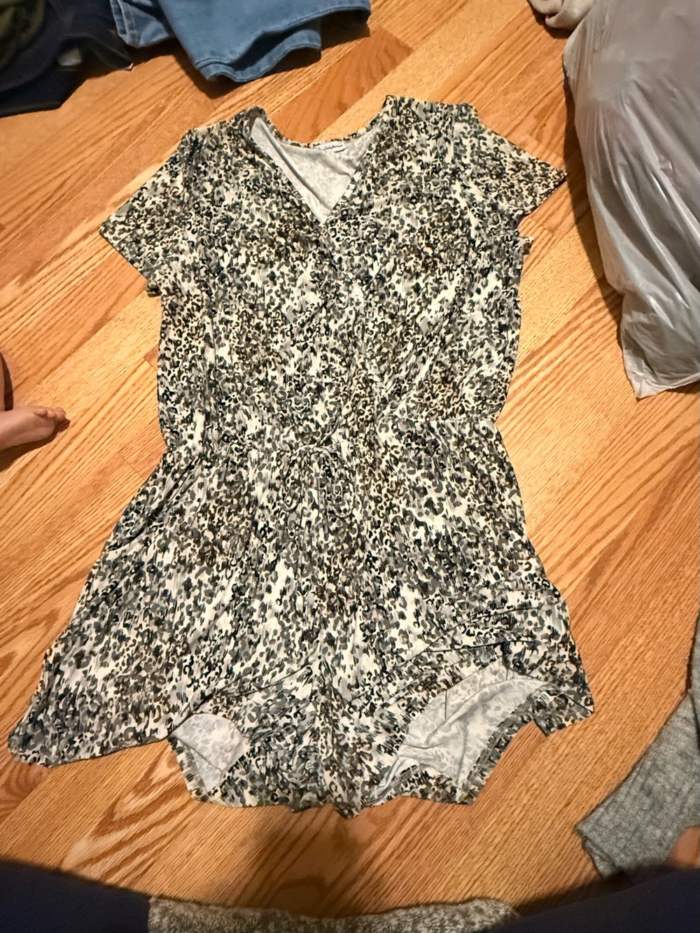Animal Print Short Sleeve Romper in Cream, Black & Brown